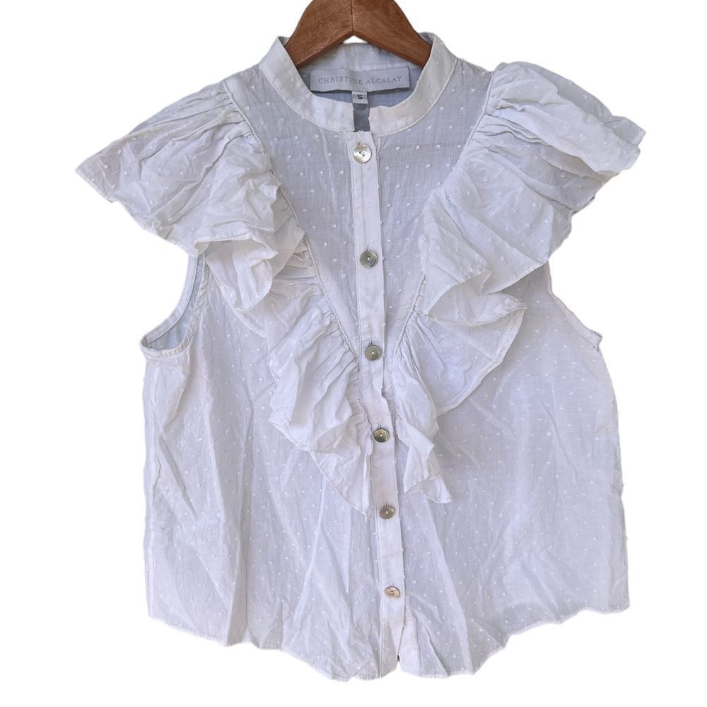 White Ruffle Front Sleeveless Blouse
